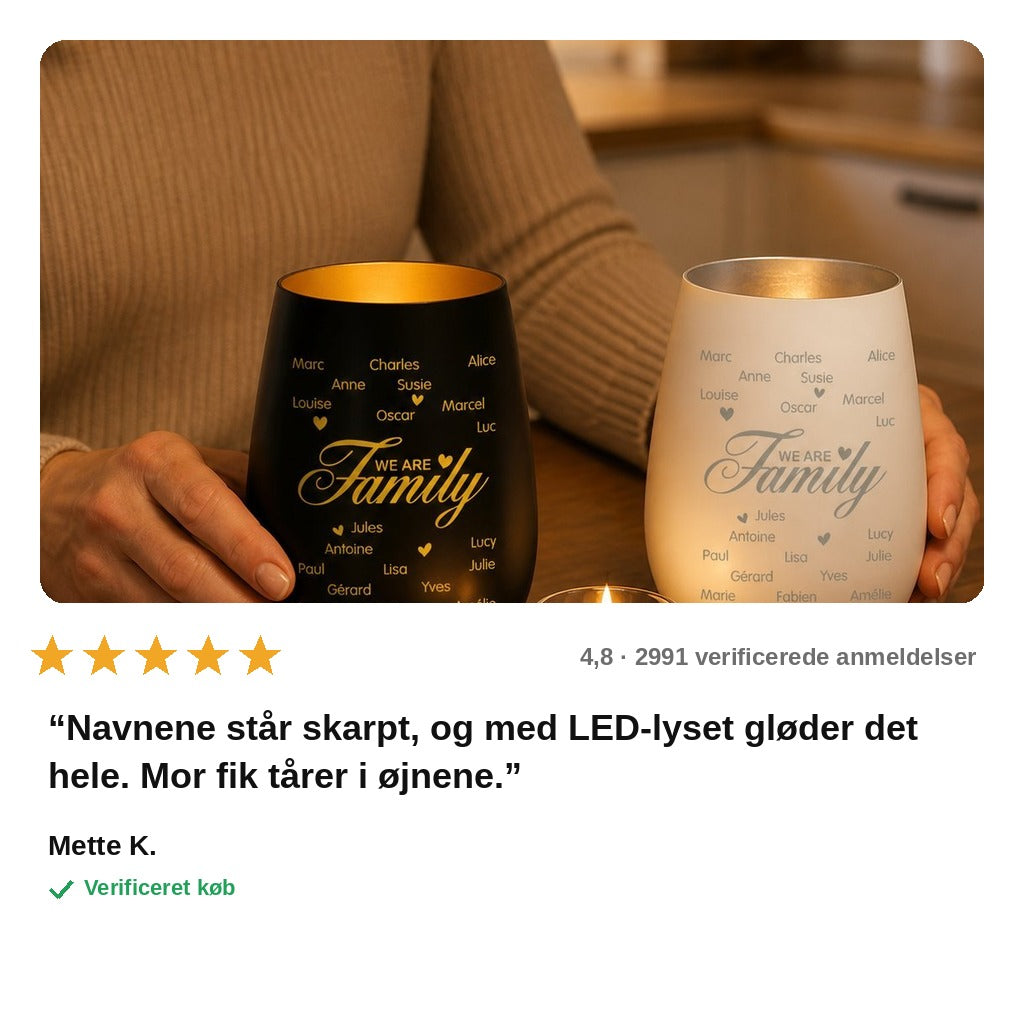 avis — Personlig lyslygte »We are Family« – med op til 10 navne