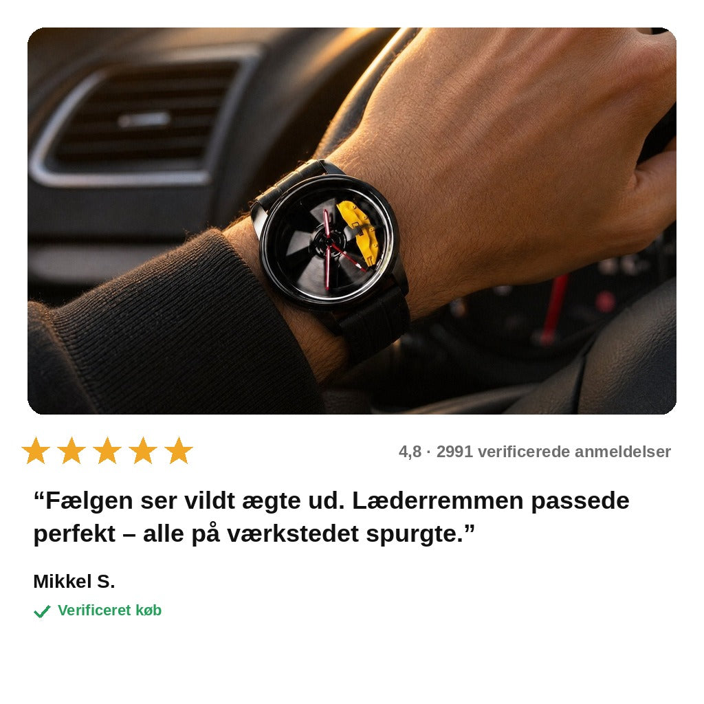 avis — Armbåndsur med bilfælg – matsort metalkasse og 3D-urskive