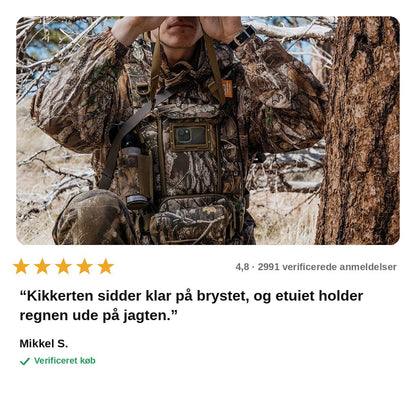 avis — Kikkertsele i camouflage – brystsele med lukket etui til jagt og tur