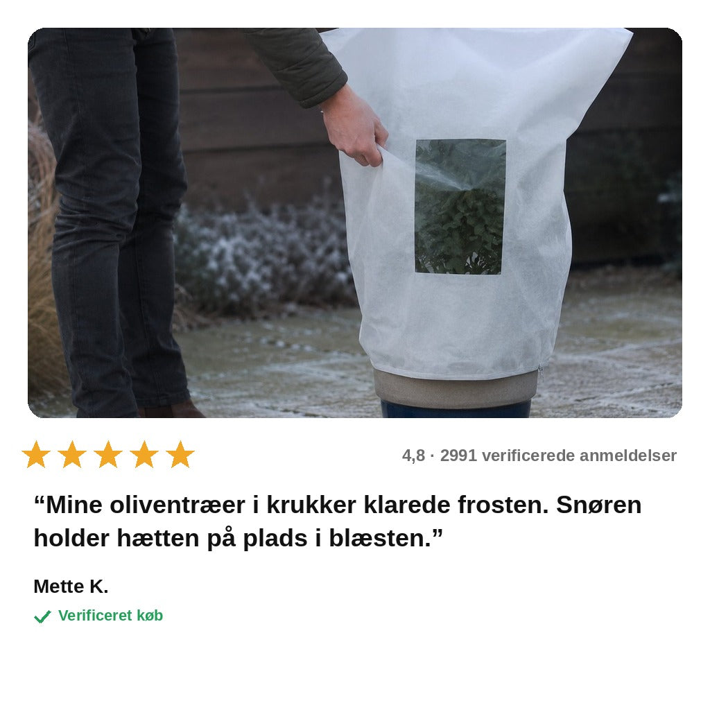avis — Frostbeskyttelse til planter – plantehætte i 80 g fiberdug med lynlås og snøre