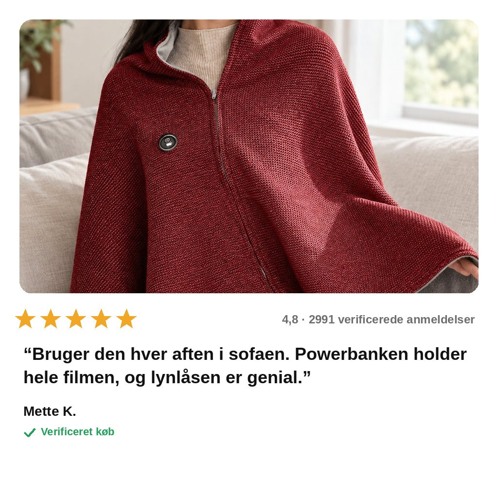 avis — Elektrisk varmetæppe-poncho med lynlås – bærbar USB-varme