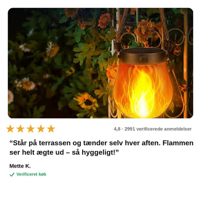 avis — Solcellelanterne med flammeeffekt – tænder selv i skumringen