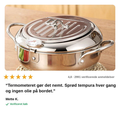 avis — Tempura-frituregryde i 304 rustfrit stål – med termometer og afdrypningsrist
