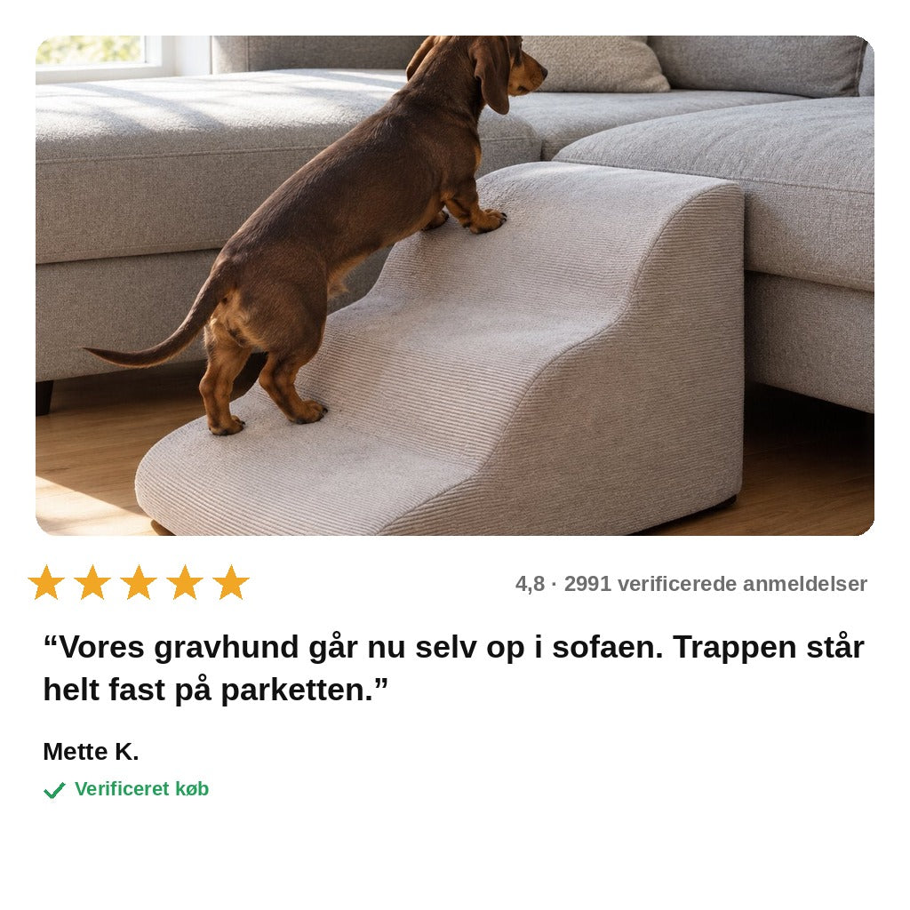 avis — PoteTrin™ – Hundetrappe i fast skum med aftageligt fløjlsbetræk