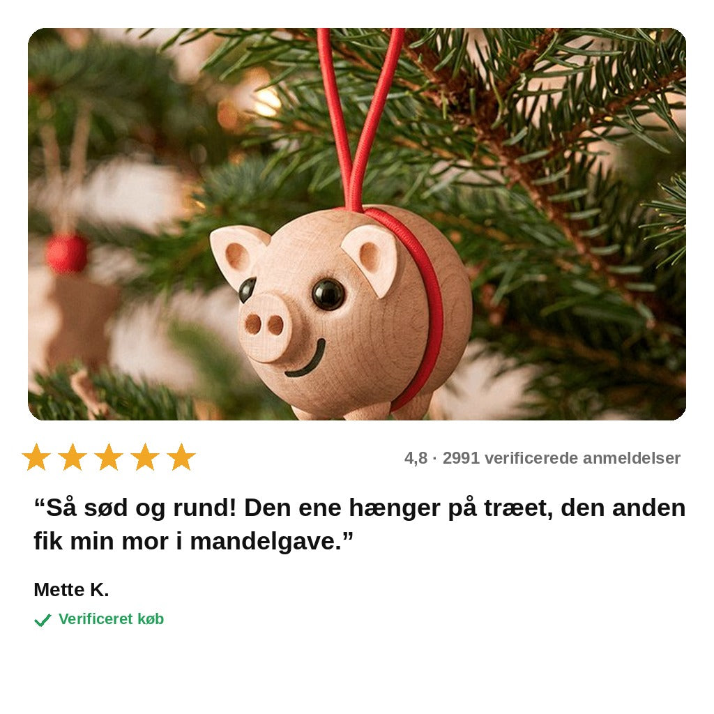 avis — Mini gris i træ – juleophæng