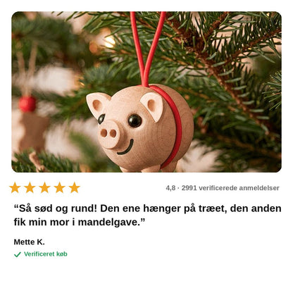 avis — Mini gris i træ – juleophæng