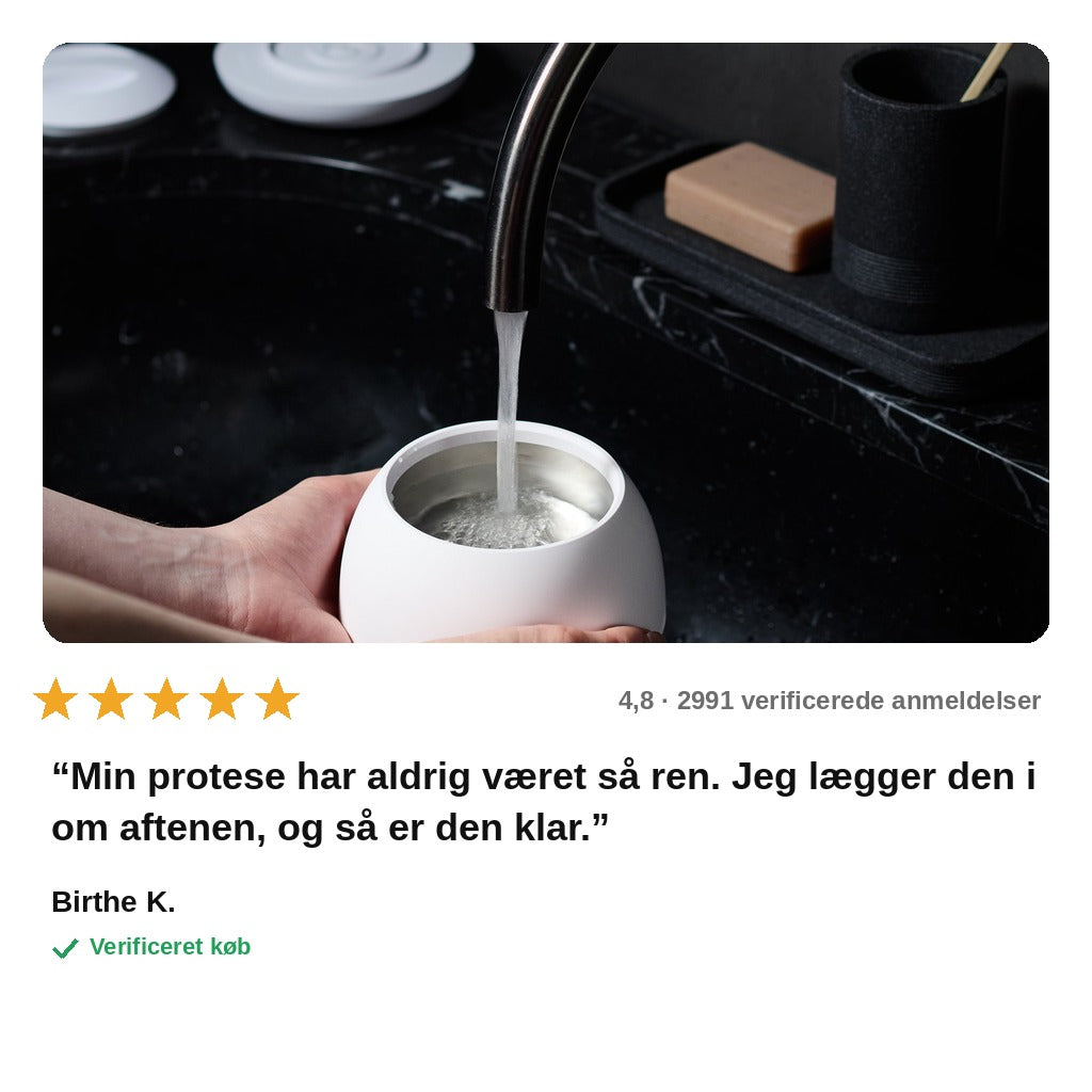avis — Ultralydsrenser til tandprotese og bideskinne + rensetabletter