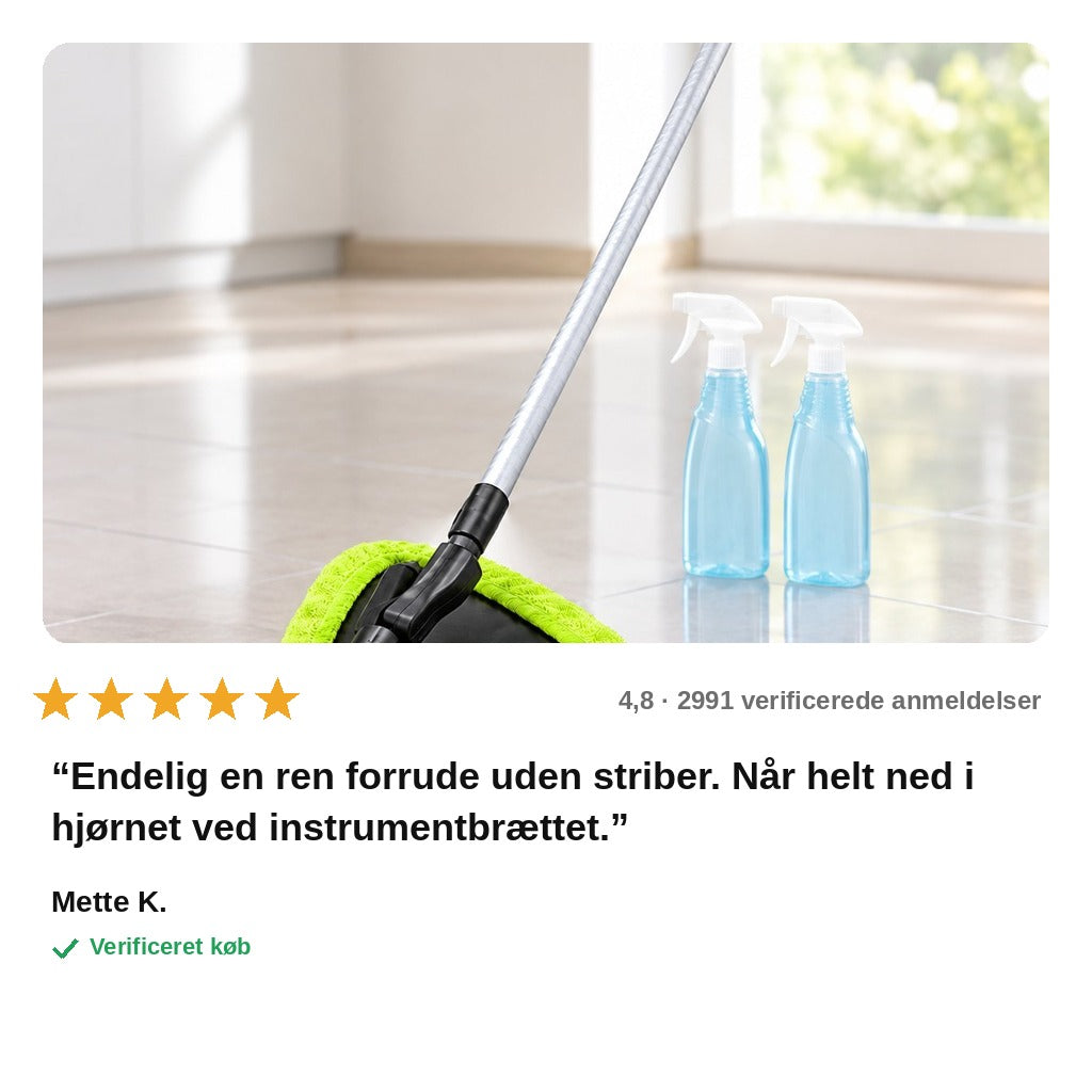 avis — KlarSigt™ Teleskopisk Ruderenser – 180° Drejeligt Hoved, Mikrofiber & 2 Sprayflasker (7 dele)