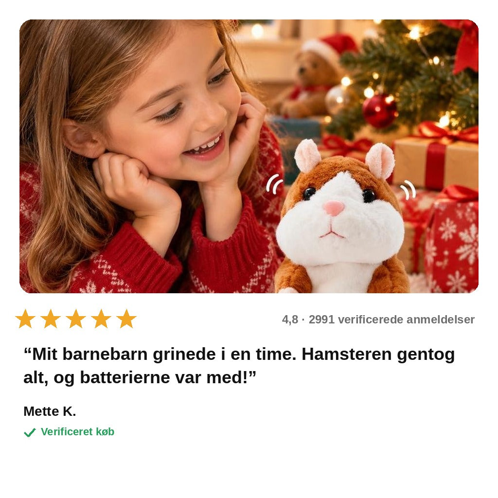 avis — Talende hamster-plysdyr – gentager alt, du siger, og nikker med hovedet