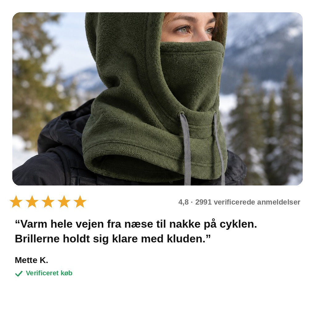 avis — Vinterbalaclava med hætte – hætte, ansigtsmaske og halsvarmer i ét