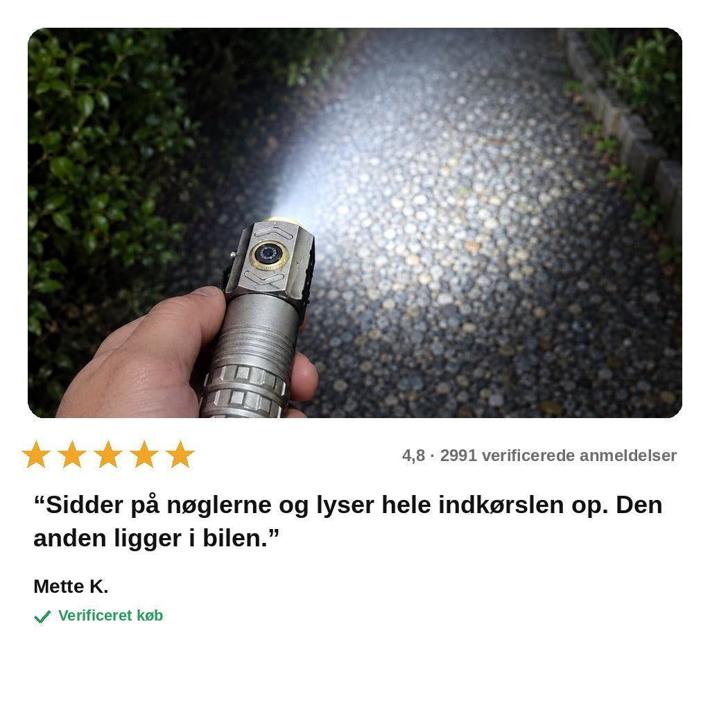 avis — Tre-øjet mini-lommelygte – 3 kraftige LED'er, 5 lystilstande, genopladelig med USB-C