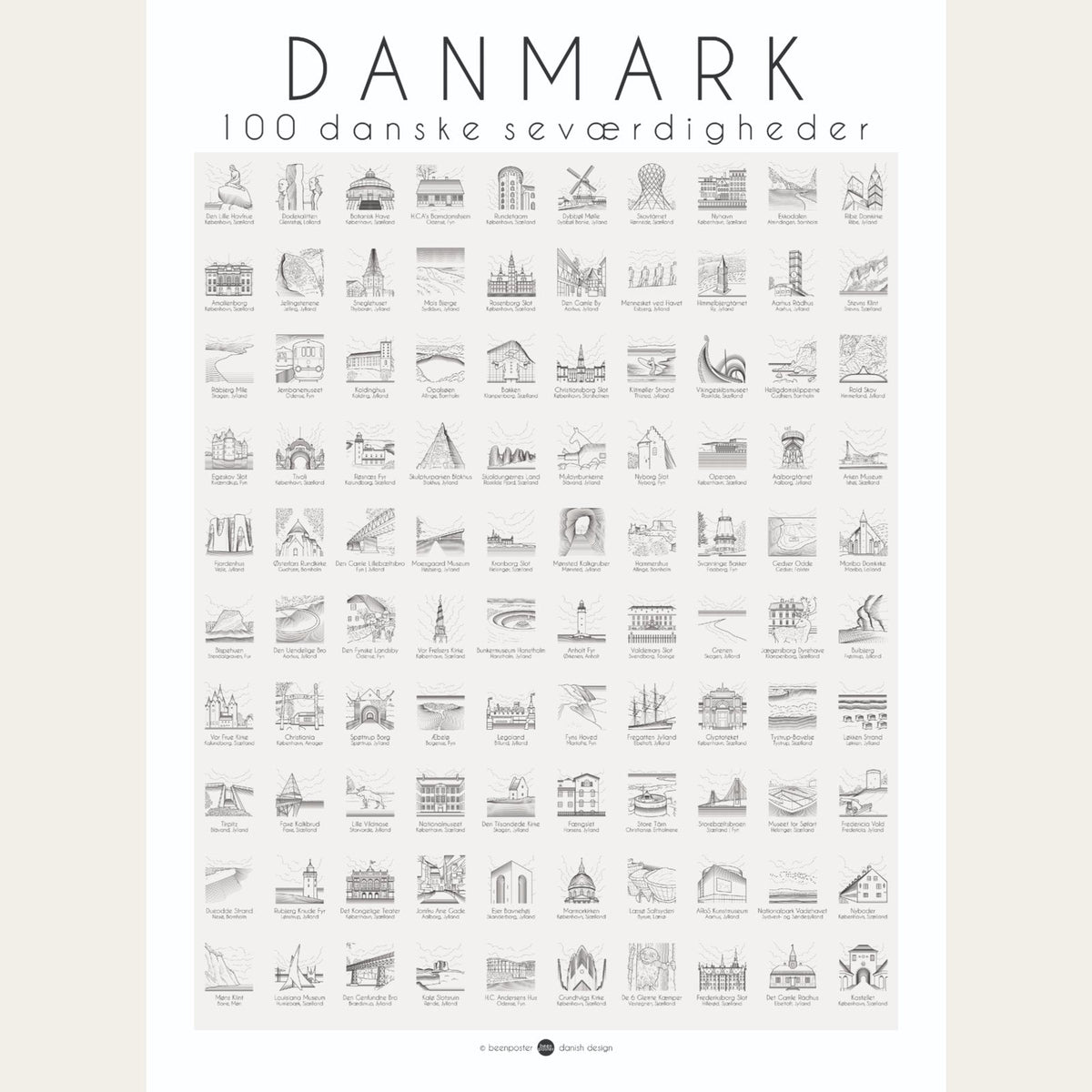 couleur Beige — Danmark plakat – 100 seværdigheder at stemple af