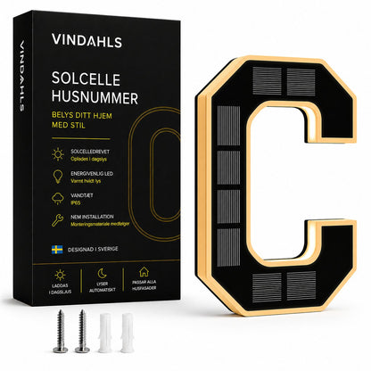 couleur C — Soldrevne husnumre med lys – lyser automatisk fra skumring til daggry