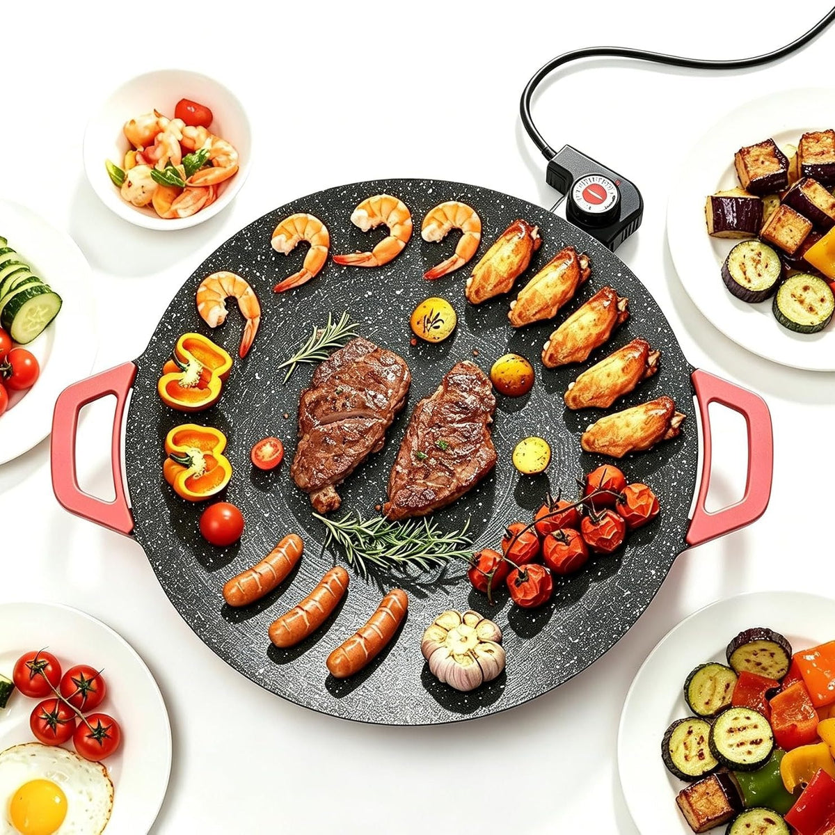 situation — Rund elektrisk grillpande med termostat – slip-let og røgfri bordgrill