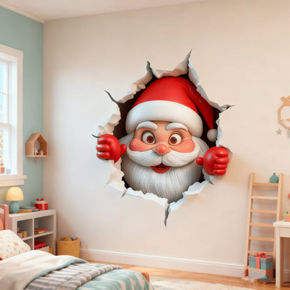 situation — 3D Julemand Wallsticker – Julemanden kigger ind gennem væggen