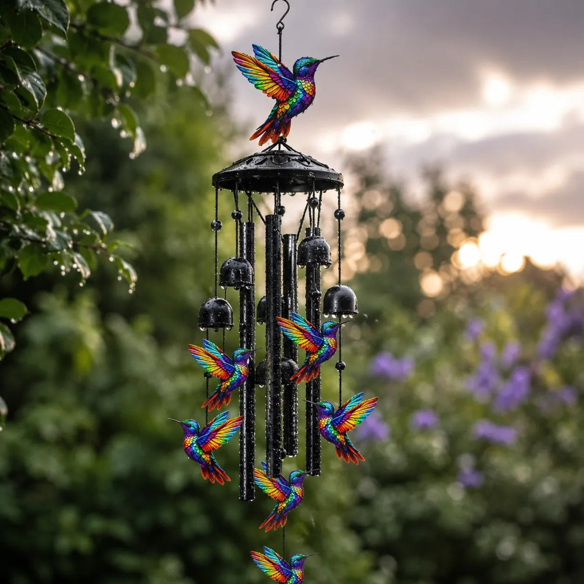 situation — Vindspil med regnbuefigurer – sort aluminium, op til 91 cm