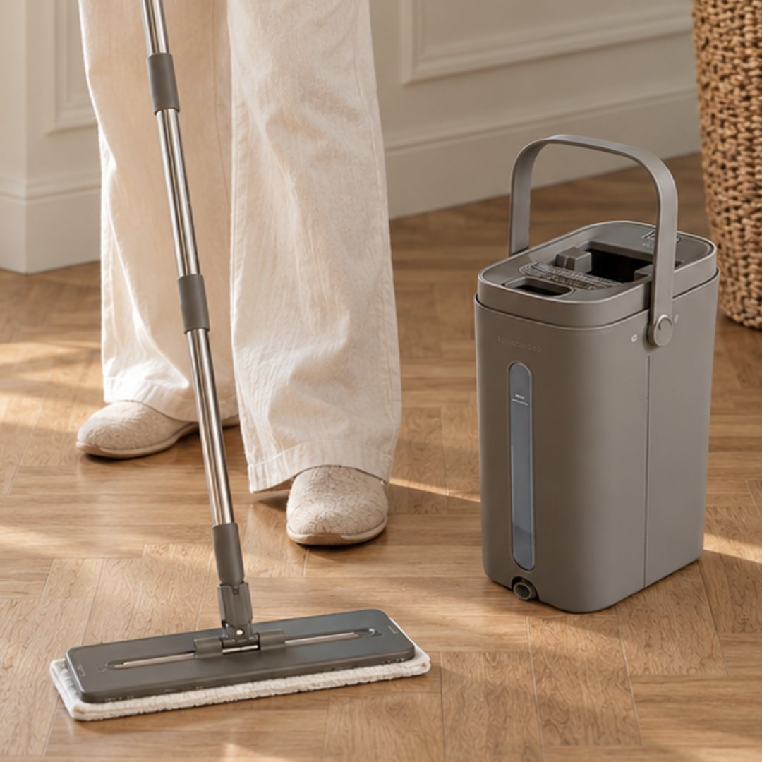 situation — Gulvmoppe med spand – rent og beskidt vand holdes adskilt