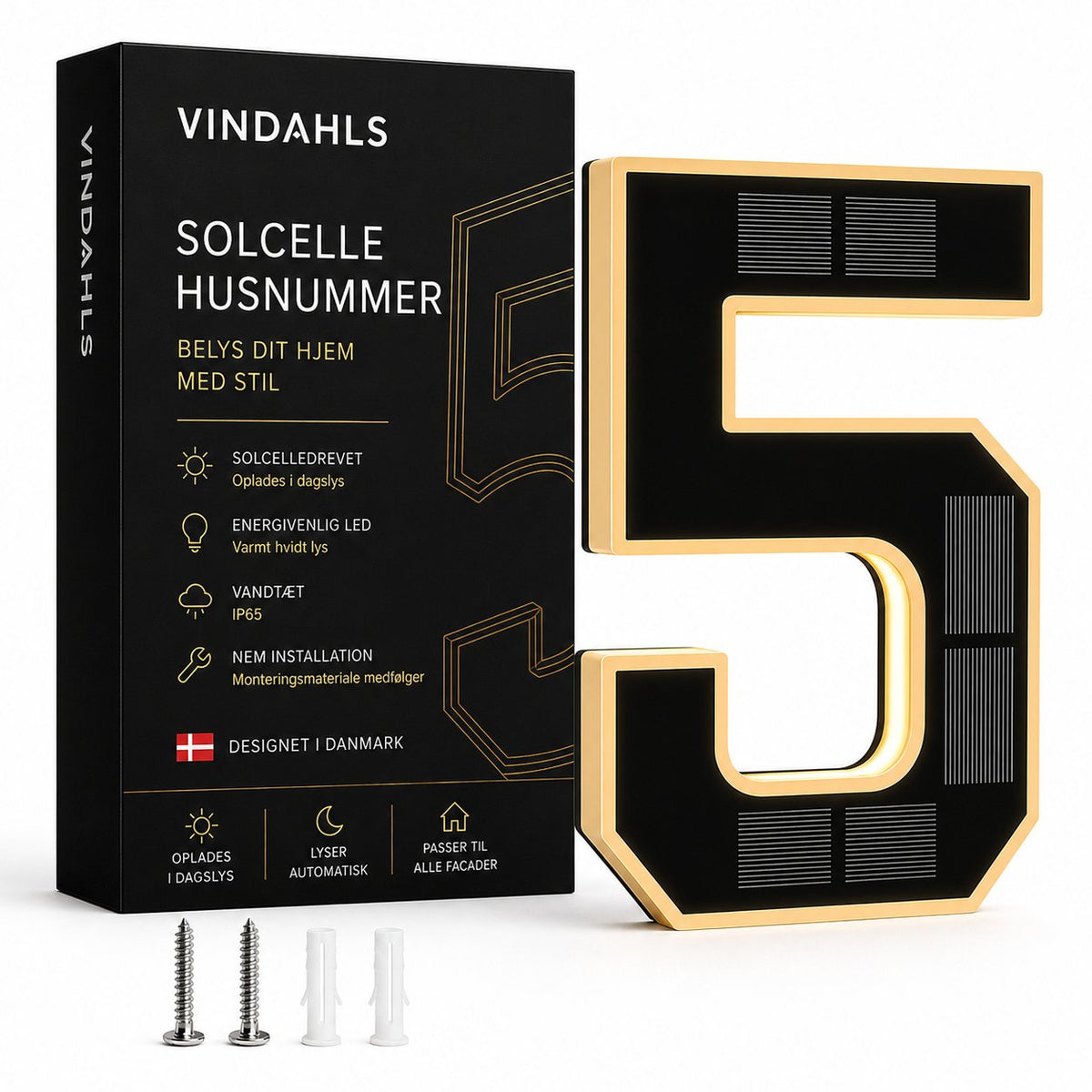 packshot — Soldrevne husnumre med lys – lyser automatisk fra skumring til daggry
