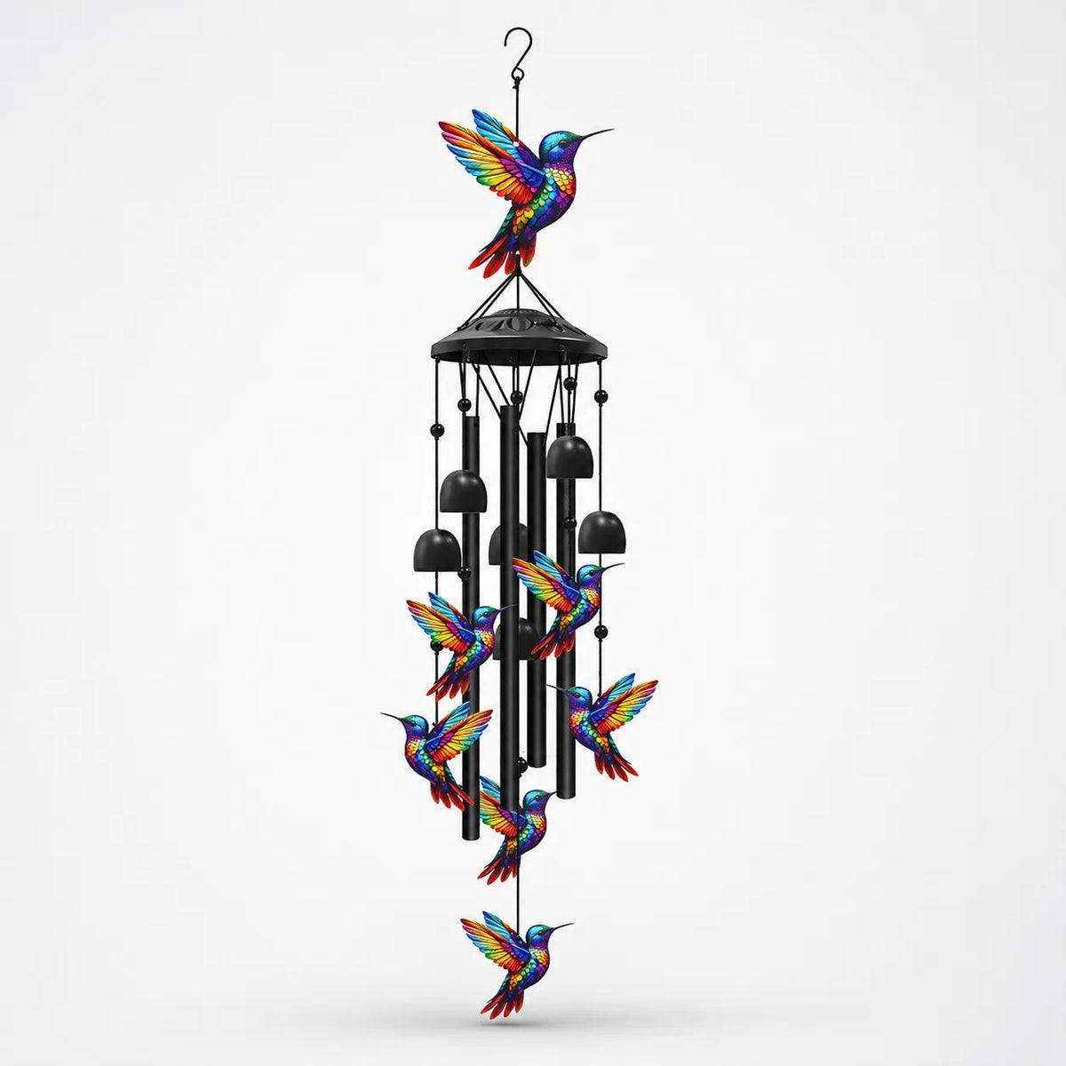 situation — Vindspil med regnbuefigurer – sort aluminium, op til 91 cm