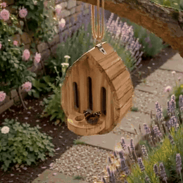 gif — Dråbeformet sommerfuglehus i træ – med puddler og jutesnor