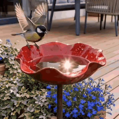 gif — Blomsterfuglebad på spyd – håndformet glaseret blomst til haven