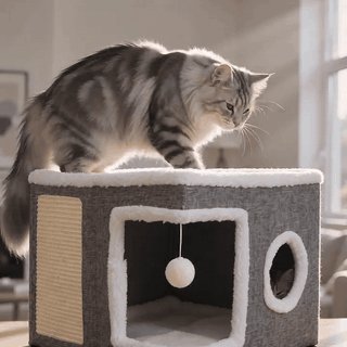 gif — Foldbart kattehus med kradsemåtte – 2 etager