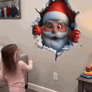 gif — 3D Julemand Wallsticker – Julemanden kigger ind gennem væggen