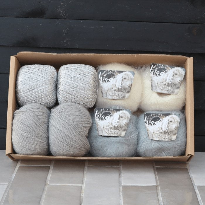 couleur Lys grå — SilkeSky™ Strikkekit – blødt mohair-sjal til begyndere, inkl. opskrift og 8 nøgler
