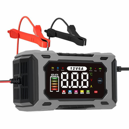 couleur Grå — Intelligent 12V bilbatterioplader med pulsreparation og digitalt display (6–100 Ah)