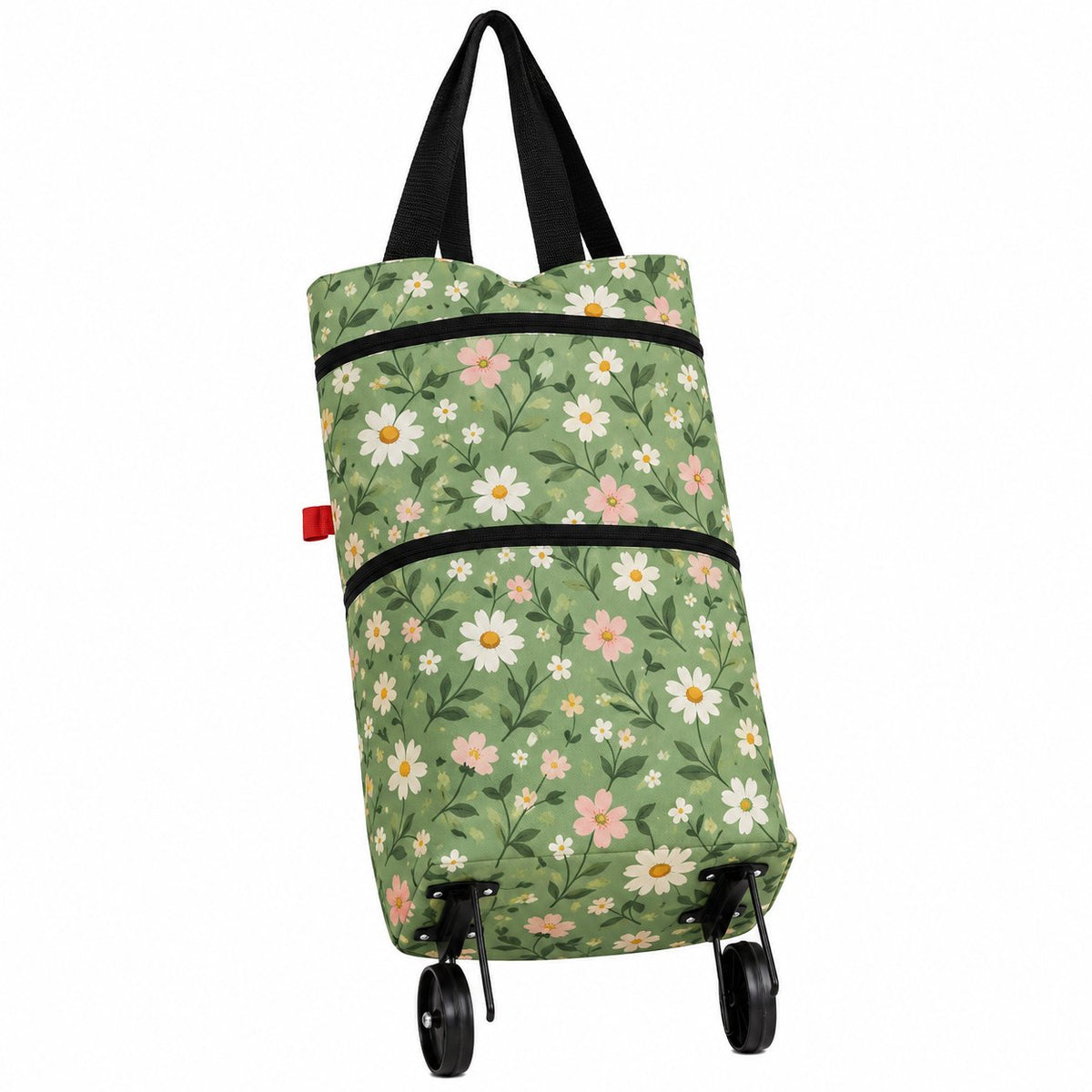 couleur Grøn med blomsterprint — RulleTaske™ – Indkøbstaske med foldbare hjul · 1 købt = 1 gratis