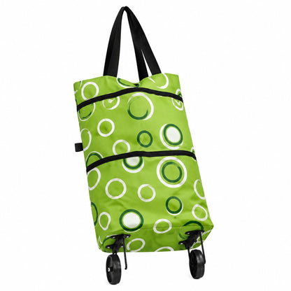 couleur Grøn med cirkelprint — RulleTaske™ – Indkøbstaske med foldbare hjul · 1 købt = 1 gratis