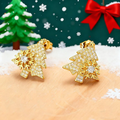 couleur Guld — Juletræ-øreringe med roterende snefnug – 1+1 GRATIS