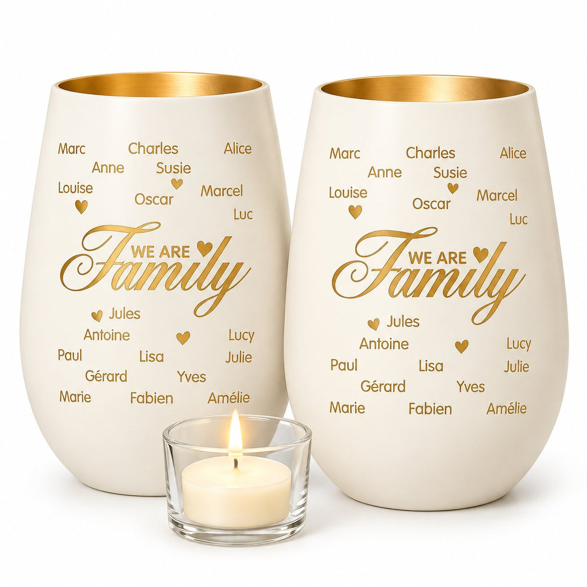 couleur Hvid/Guld — Personlig lyslygte »We are Family« – med op til 10 navne