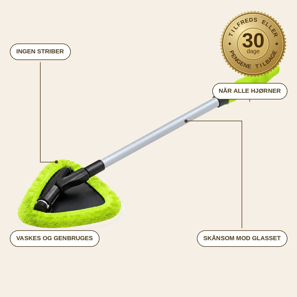 infographie — KlarSigt™ Teleskopisk Ruderenser – 180° Drejeligt Hoved, Mikrofiber & 2 Sprayflasker (7 dele)