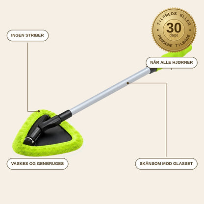 infographie — KlarSigt™ Teleskopisk Ruderenser – 180° Drejeligt Hoved, Mikrofiber & 2 Sprayflasker (7 dele)