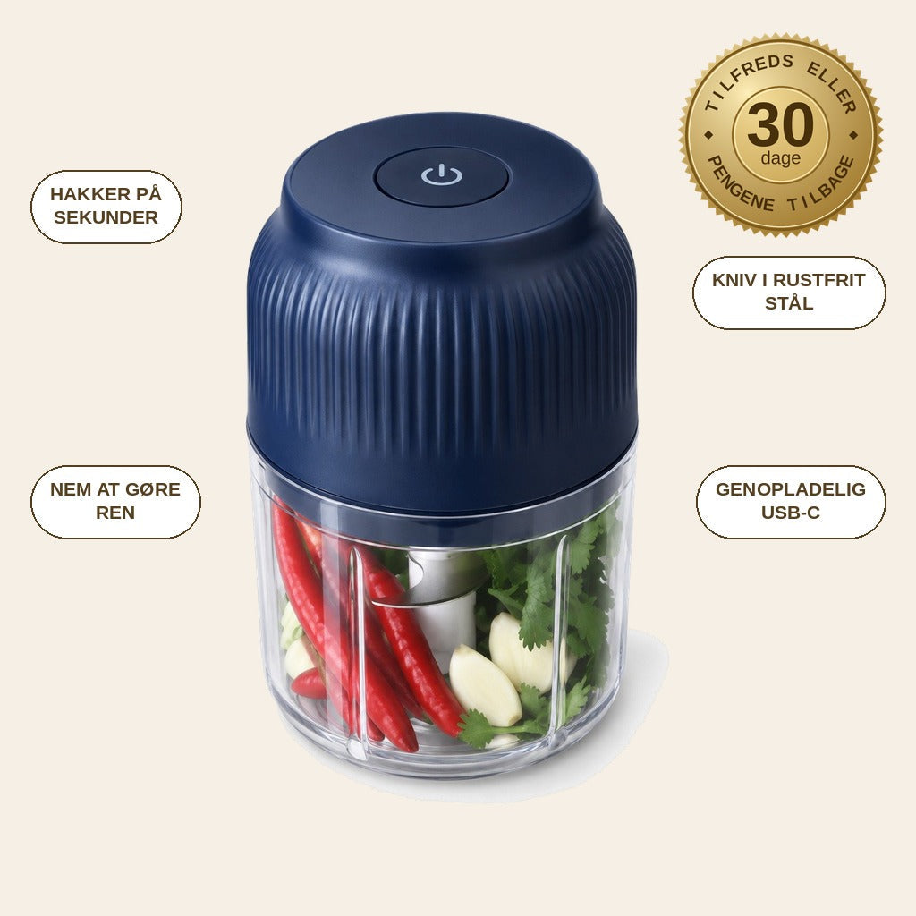 infographie — Trådløs elektrisk minihakker 260 ml – genopladelig via USB-C