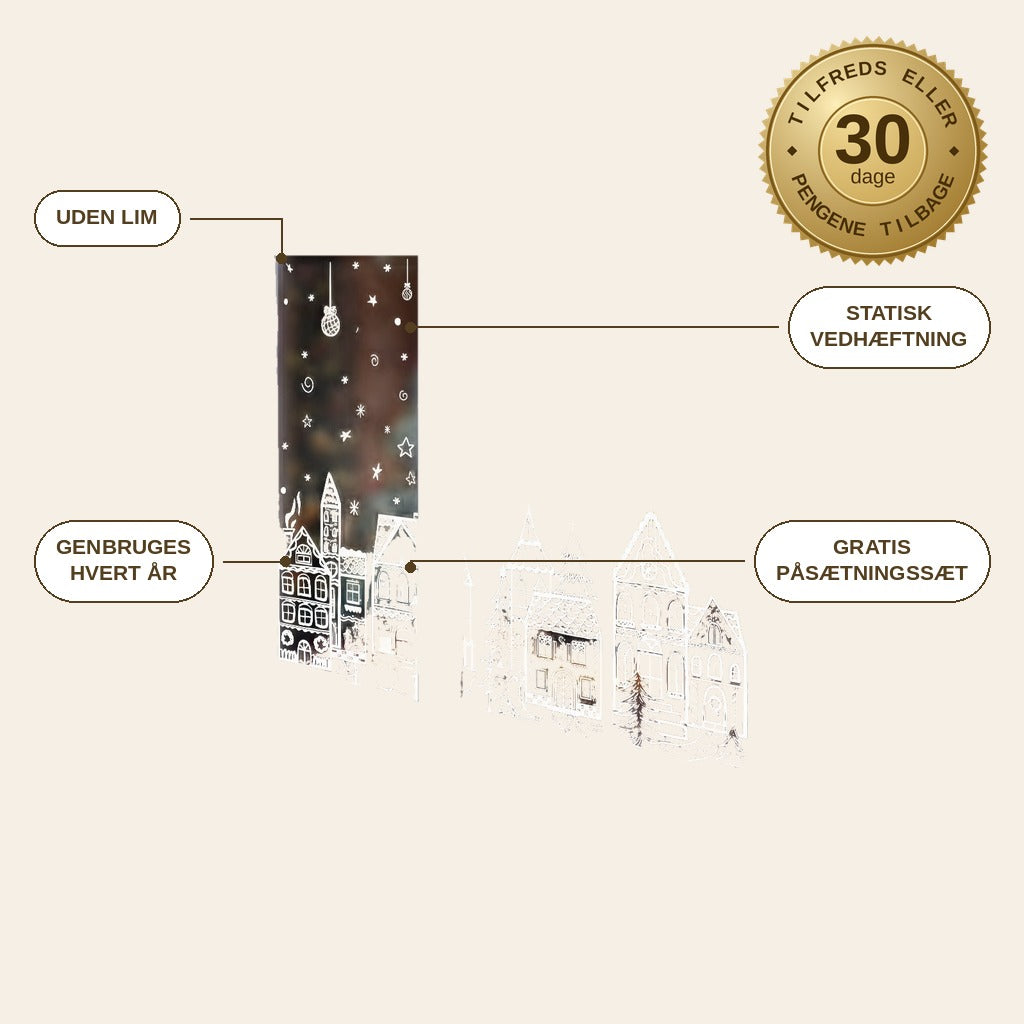 infographie — FrostBy™ Juleby vinduesklistermærker – 78 dele uden lim