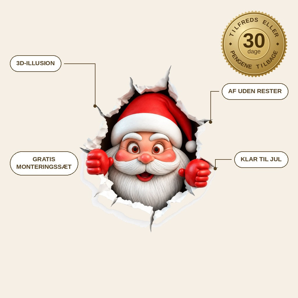 infographie — 3D Julemand Wallsticker – Julemanden kigger ind gennem væggen