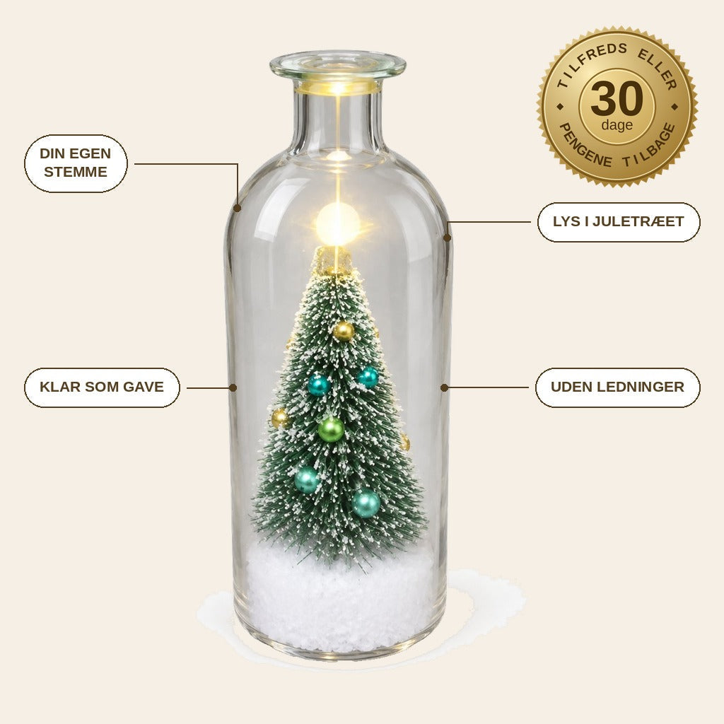 infographie — StemmeMinde™ – Juleflaske med stemmeoptagelse og lys