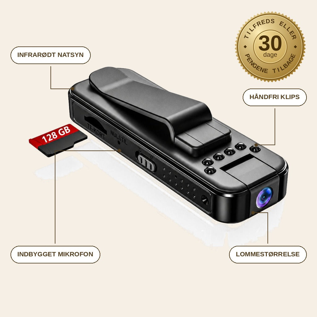 infographie — NatKlip™ – Bærbart 1080P lommekamera med infrarødt natsyn og klips