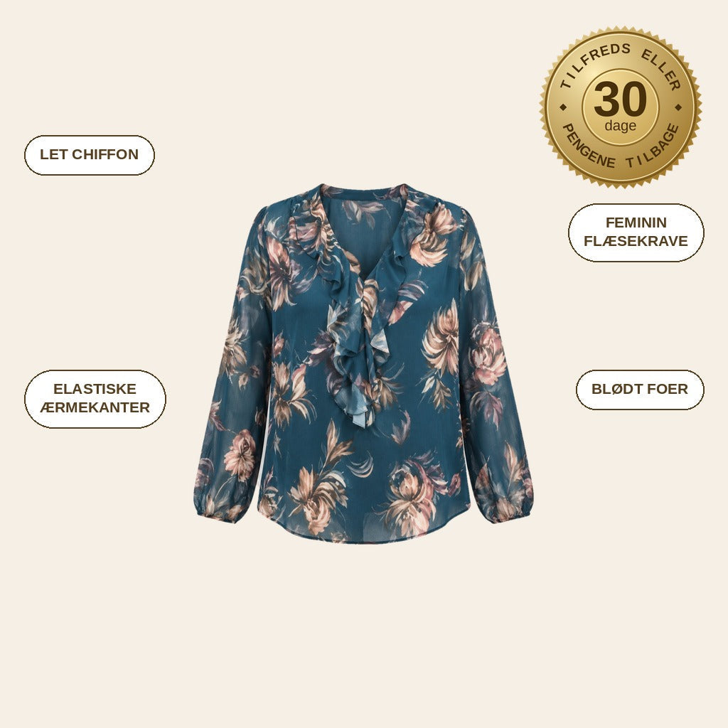 infographie — Chiffonbluse med flæsekrave – Onesize S-2XL