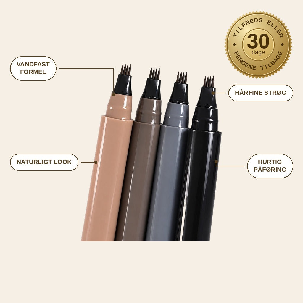infographie — Vandfast microblading-øjenbrynspen med 4-tandet gaffelspids