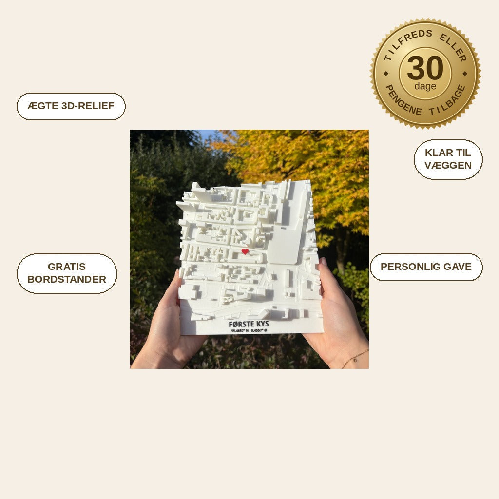infographie — 3D-bykort i ramme – dit eget kvarter