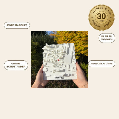 infographie — 3D-bykort i ramme – dit eget kvarter