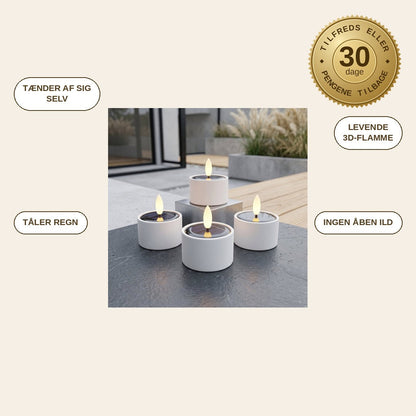 infographie — Solcelle-fyrfadslys med 3D-flamme – sæt med 4 stk.