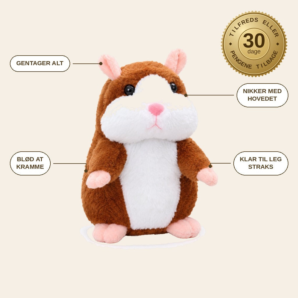 infographie — Talende hamster-plysdyr – gentager alt, du siger, og nikker med hovedet