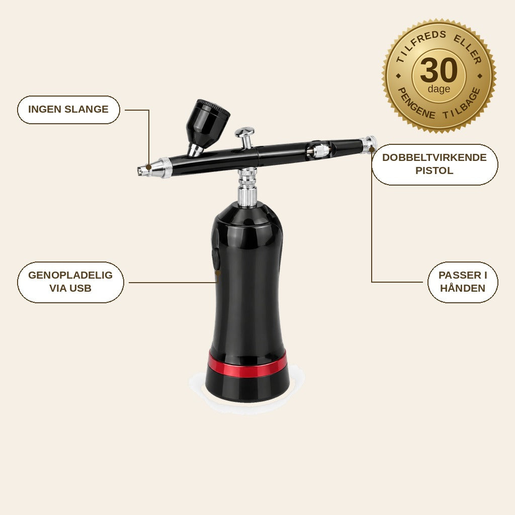 infographie — Mini-airbrush med kompressor – genopladelig, uden slange