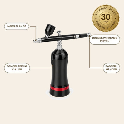 infographie — Mini-airbrush med kompressor – genopladelig, uden slange