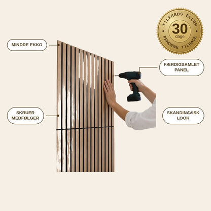 infographie — Akustikpanel med trælameller – lys eg, 240 × 60 cm