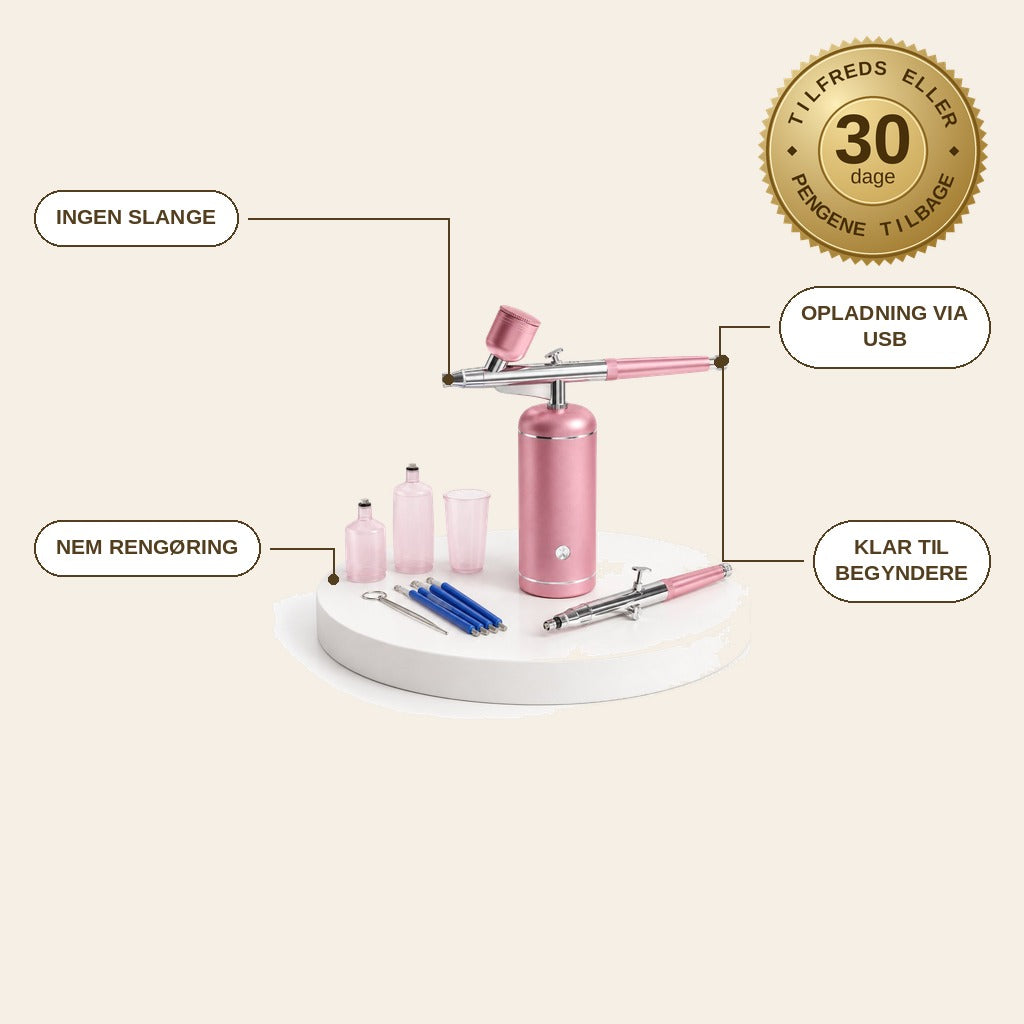 infographie — Trådløst Airbrush-sæt – Genopladeligt, med 0,4 mm dyse og farvekop på 5 ml / 20 ml
